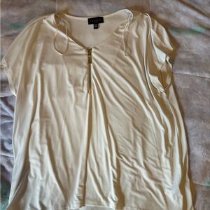 Premise Cream Short Sleeve Zip-Front Blouse